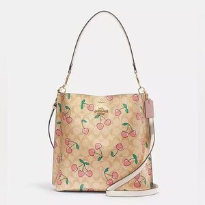 Coach Mollie Large Bucket Bag with Heart Cherry 🍒 Print